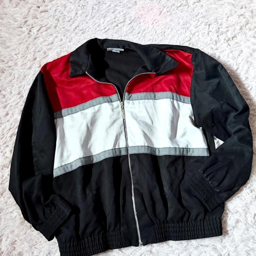 Vintage 80s Colorblock Athletic Retro Utility Bomber Zip Track Jacket Womens 10